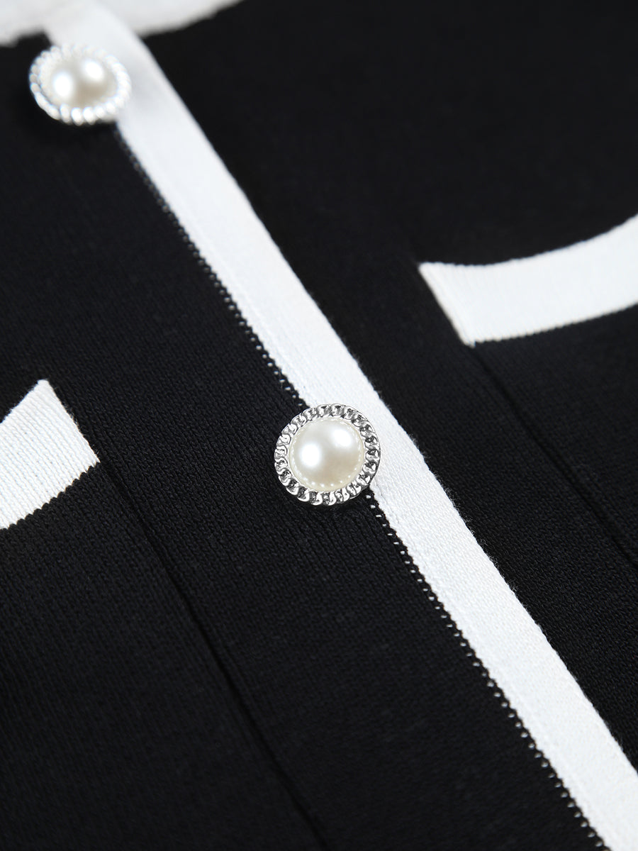 Black and White Dress with Pearl Button Detail