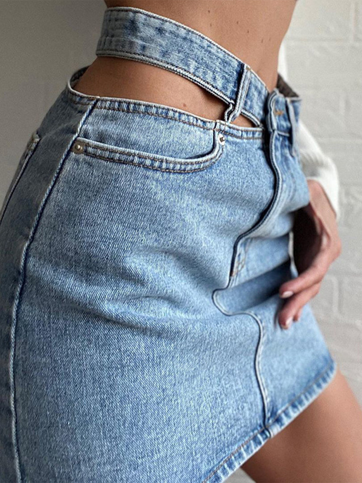 High Waist Cut Denim Skirt