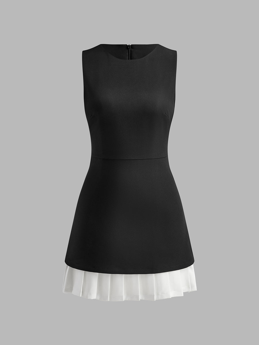 Black and White Pleated Detail Dress