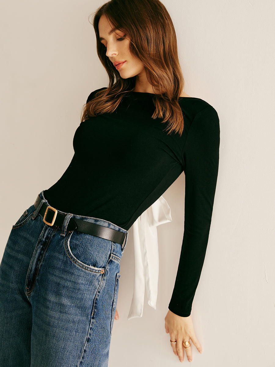 Back Tie Long Sleeve Blouse