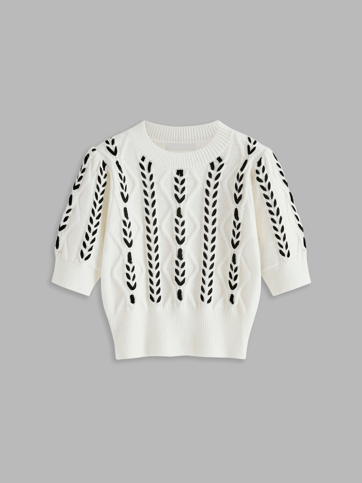 New Season Leaf Patterned Short Sleeve Knitwear