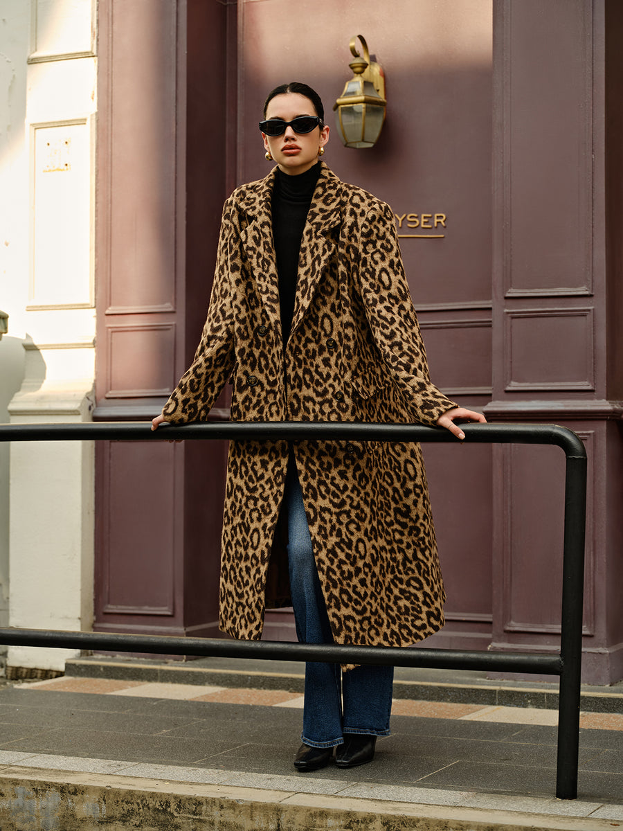 Leopard Long Wool Coat