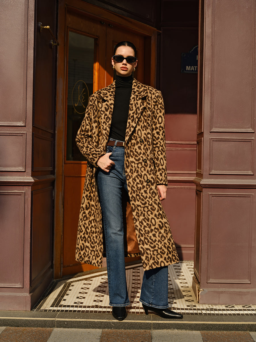 Leopard Long Wool Coat