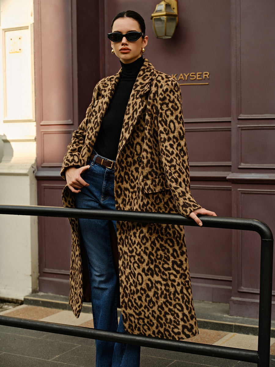 Leopard Long Wool Coat