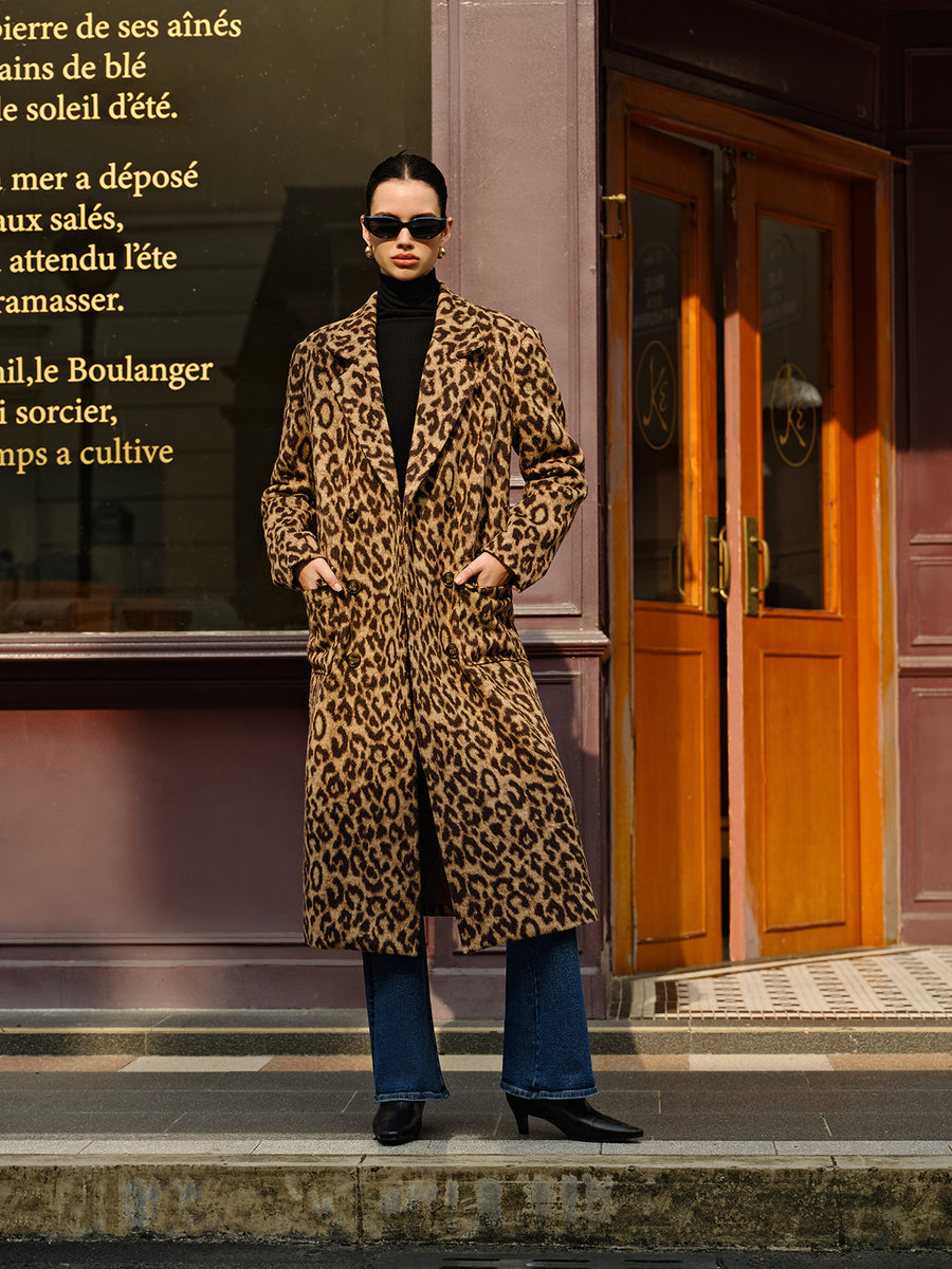 Leopard Long Wool Coat