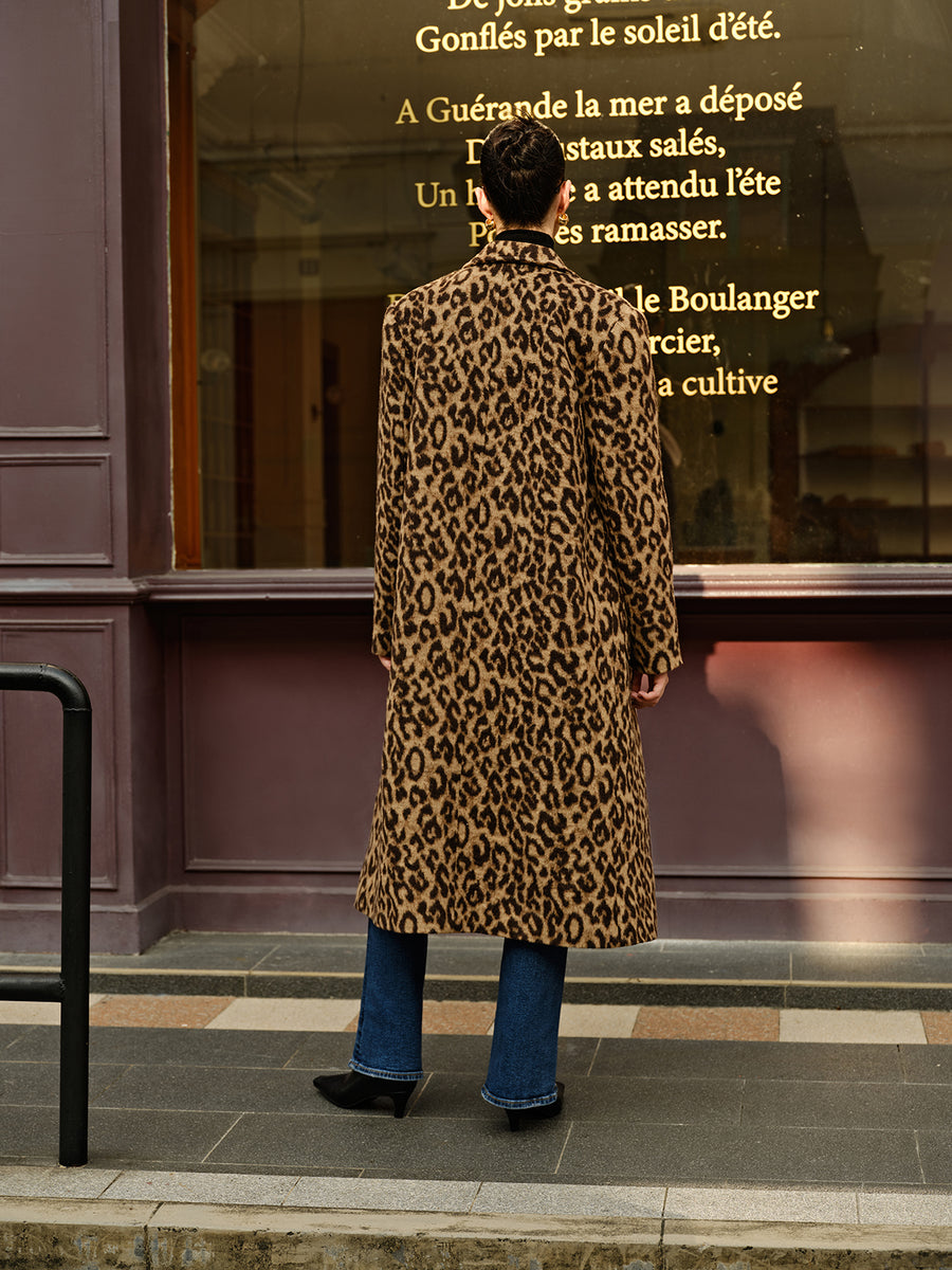 Leopard Long Wool Coat