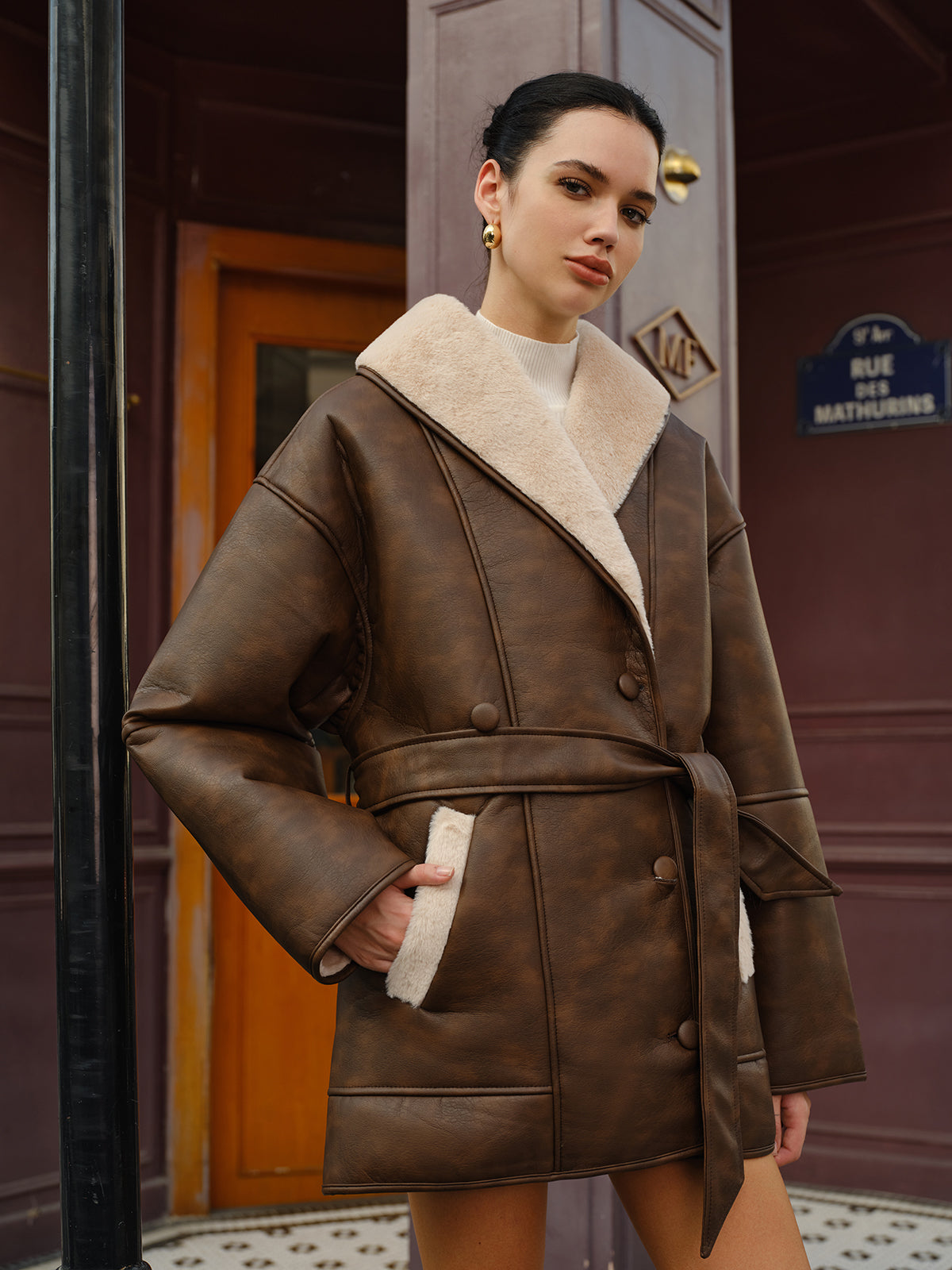 Oversize Brown Fur Leather Jacket