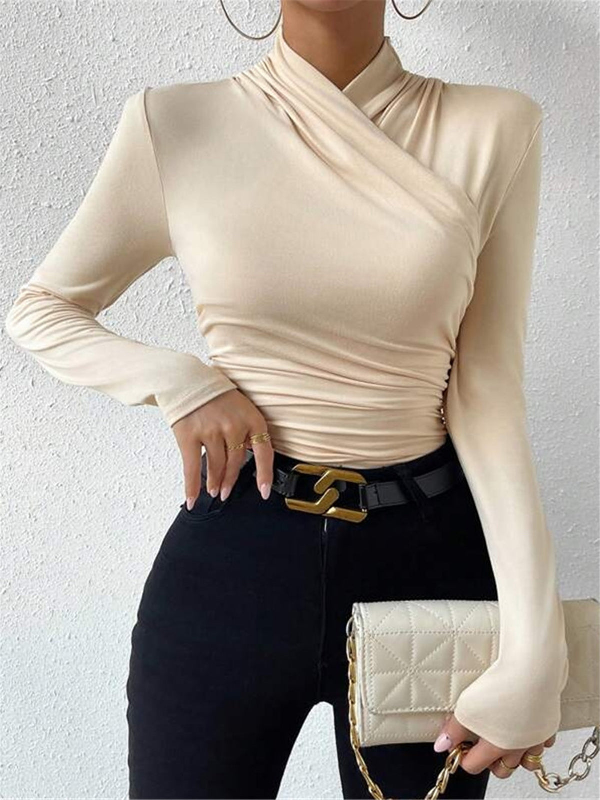 Cross Neck Pleated Blouse