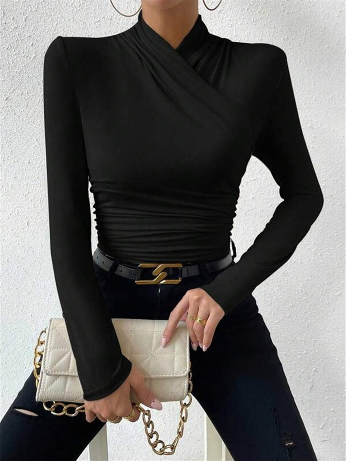 Draped Long Sleeve Blouse