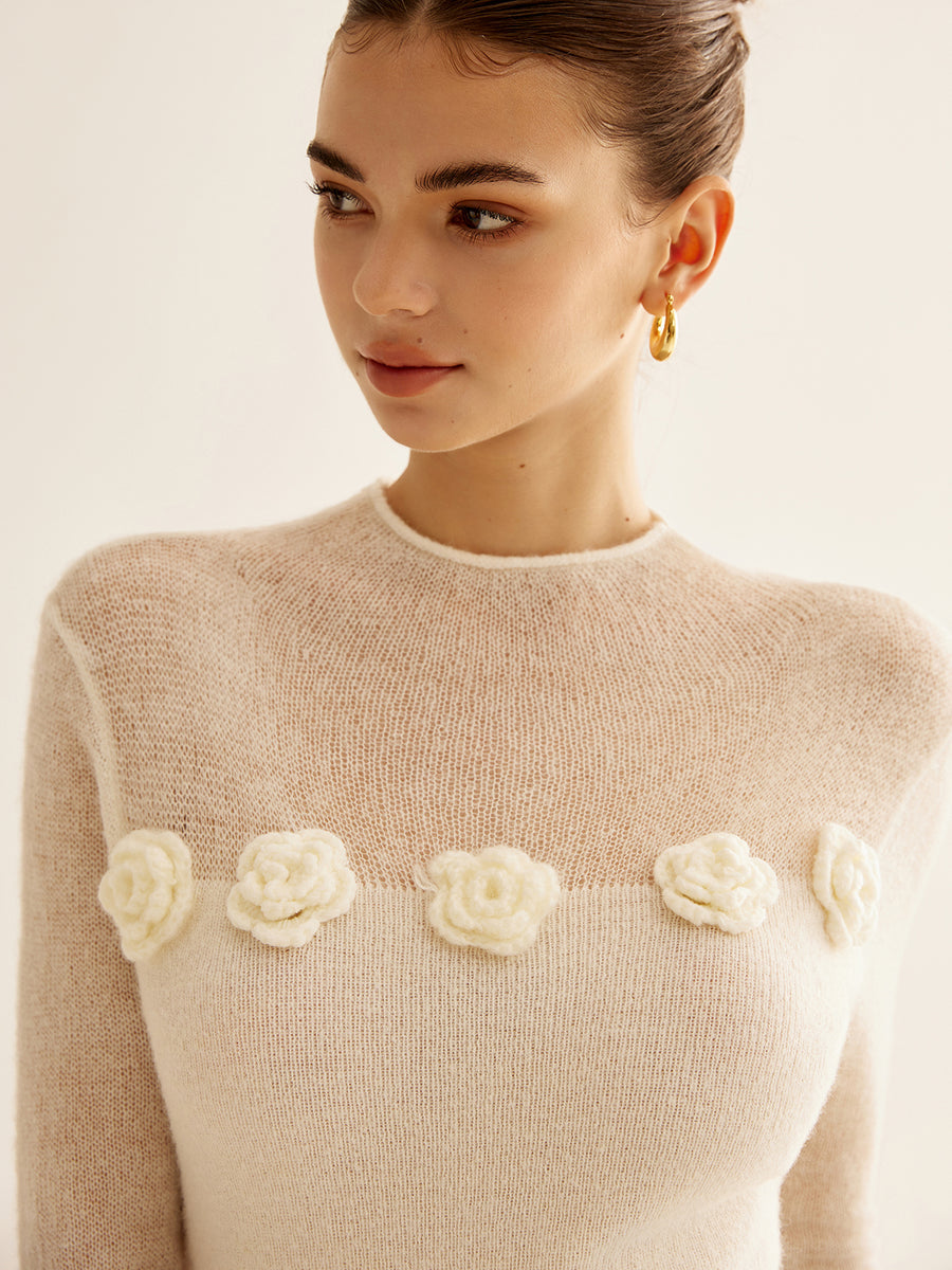 Knitted Rose Patterned Sweater