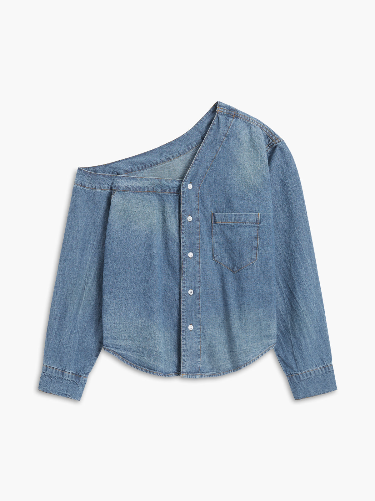 Asymmetrical Collar Denim Shirt