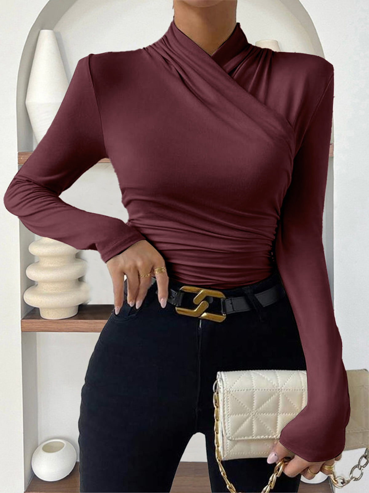 Draped Long Sleeve Blouse