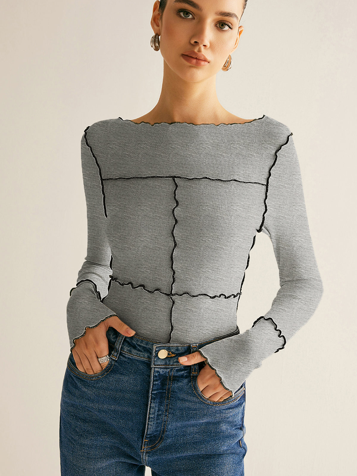 Minimal and Chic Contrast Stitched Blouse