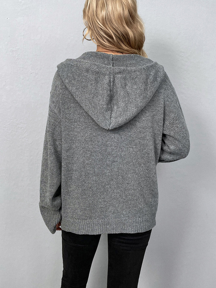 Hooded Buttoned Knitted Cardigan