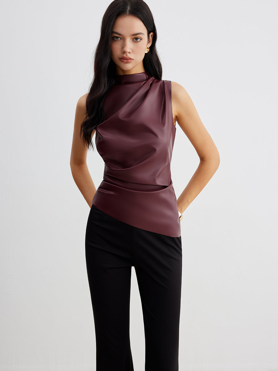 Stylish and Modern Design: Asymmetrical Leather Blouse