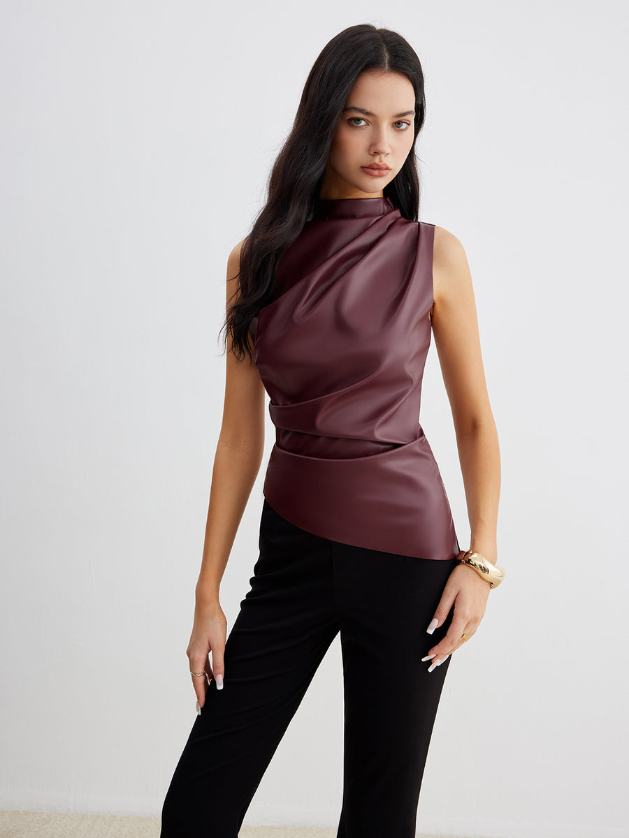 Stylish and Modern Design: Asymmetrical Leather Blouse