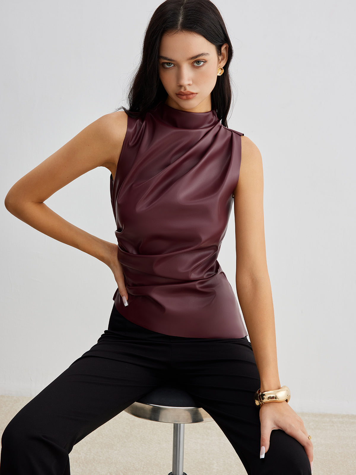 Stylish and Modern Design: Asymmetrical Leather Blouse