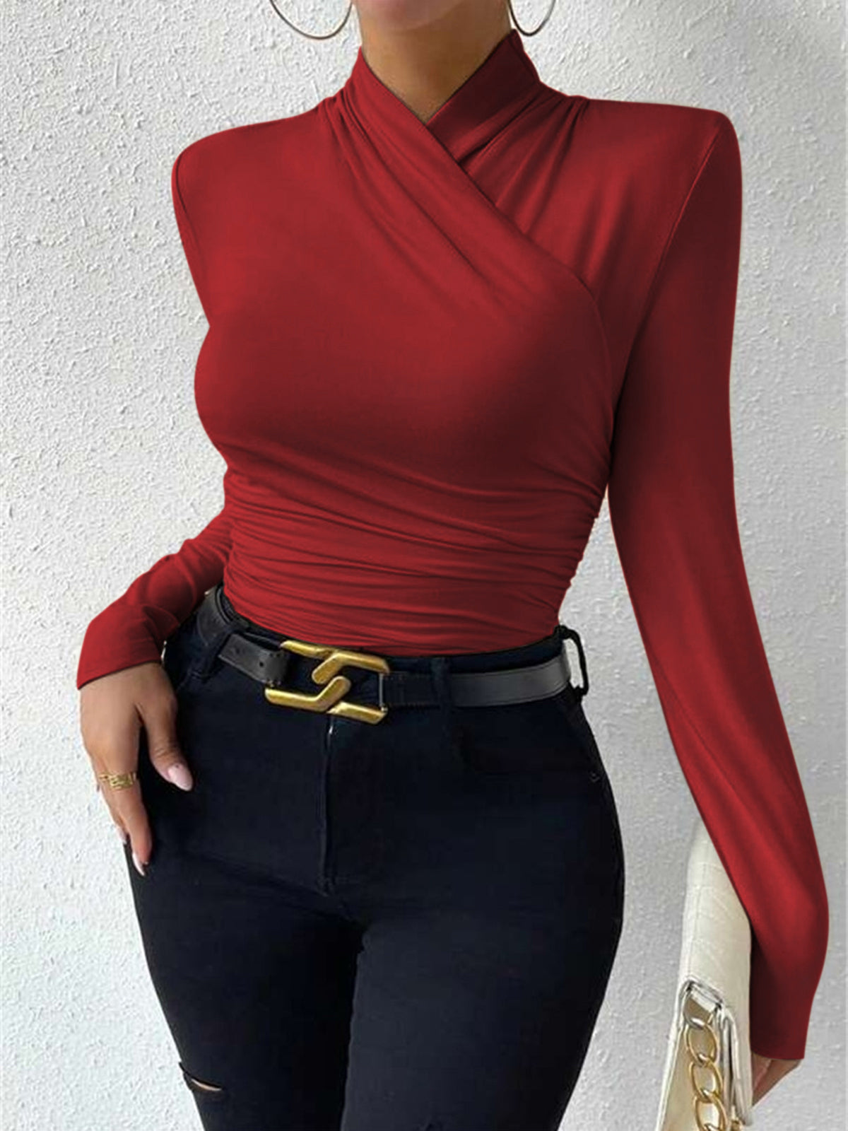 Draped Long Sleeve Blouse