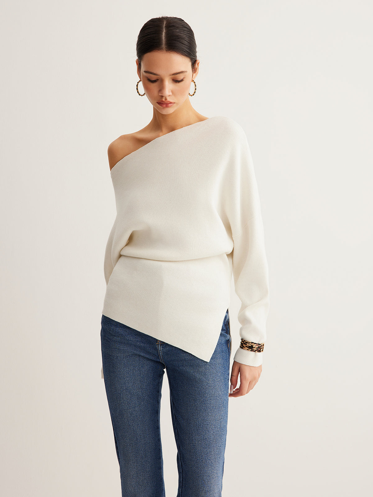 Wool Asymmetric Collar Knitwear