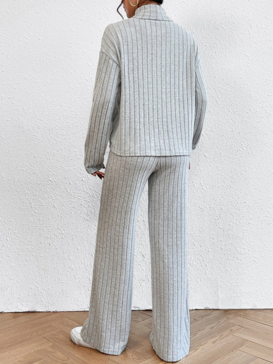 Turtleneck Ribbed Soft Trouser Set 