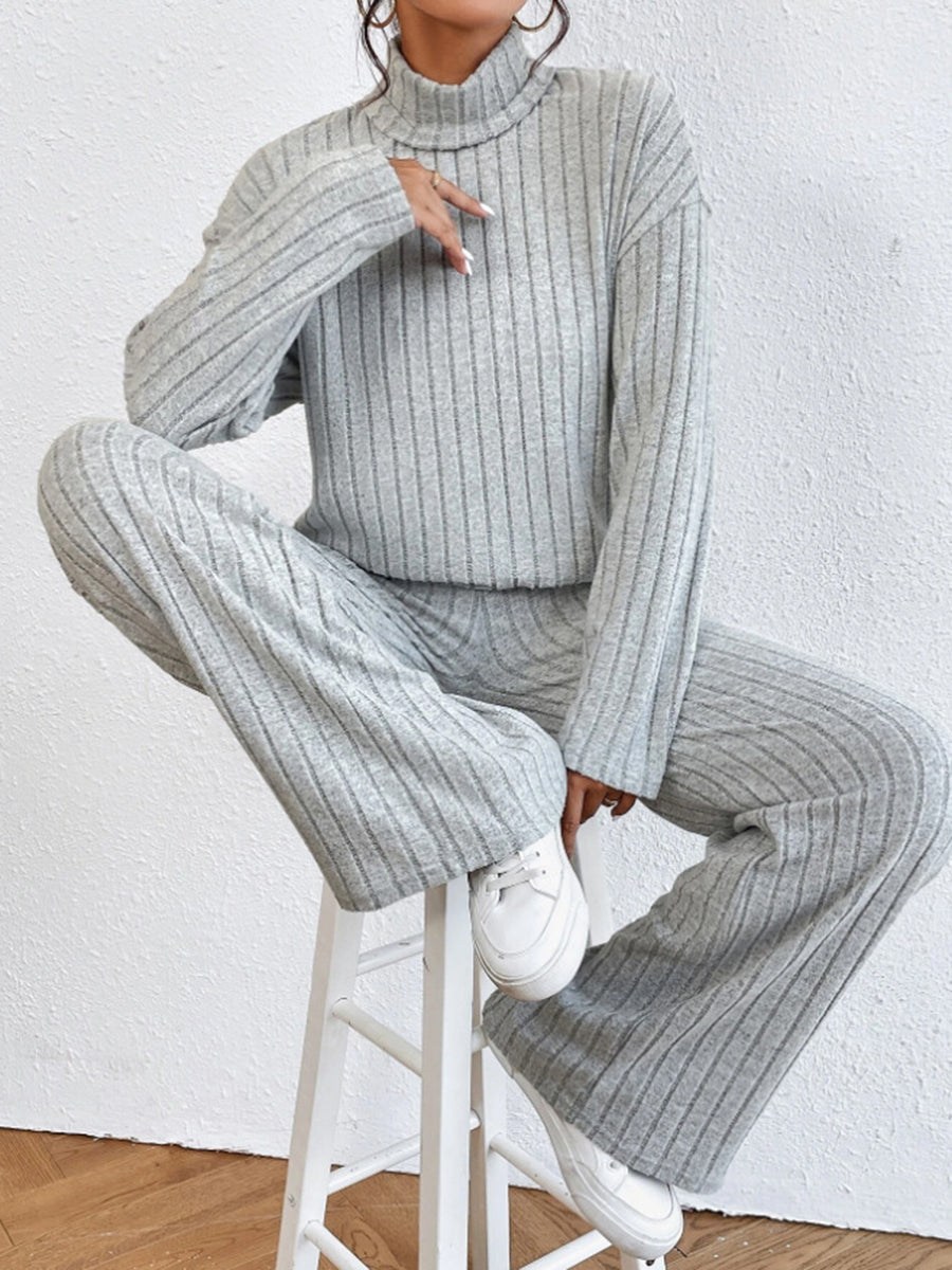 Turtleneck Ribbed Soft Trouser Set 