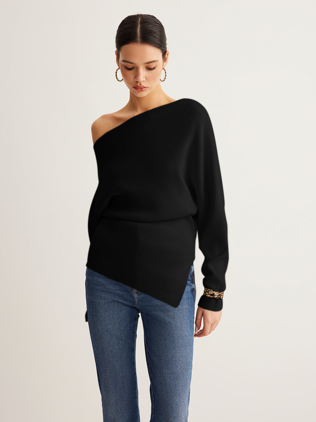 Wool Asymmetric Collar Knitwear