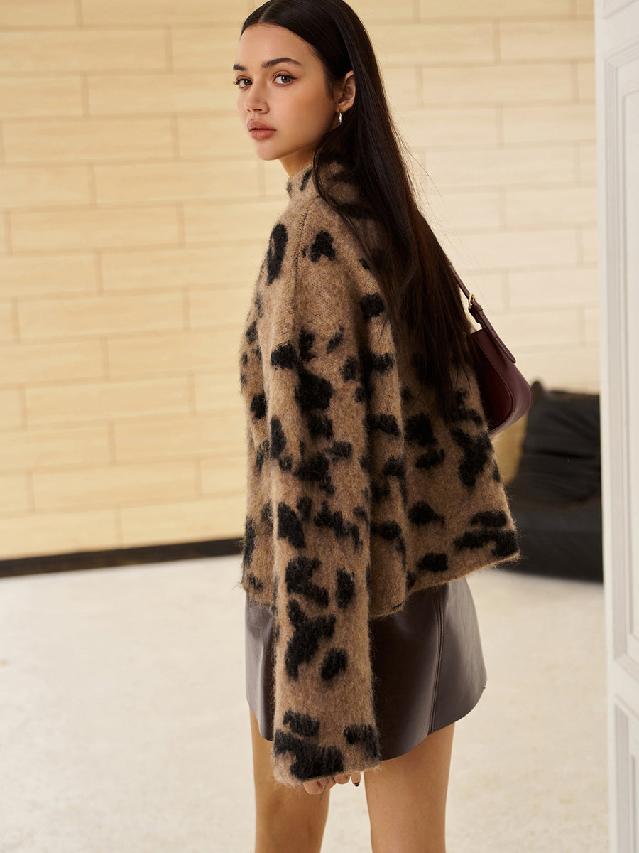 Wool Blend Leopard Patterned Sweater