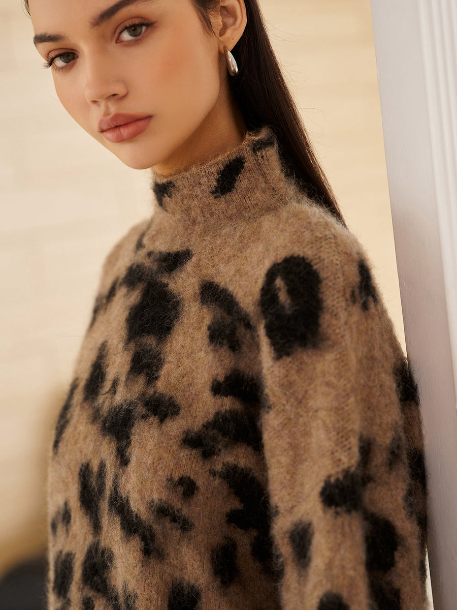 Wool Blend Leopard Patterned Sweater