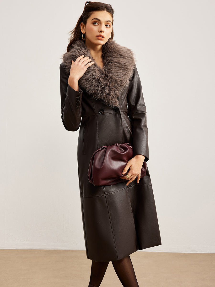 Fur Detailed Leather Coat