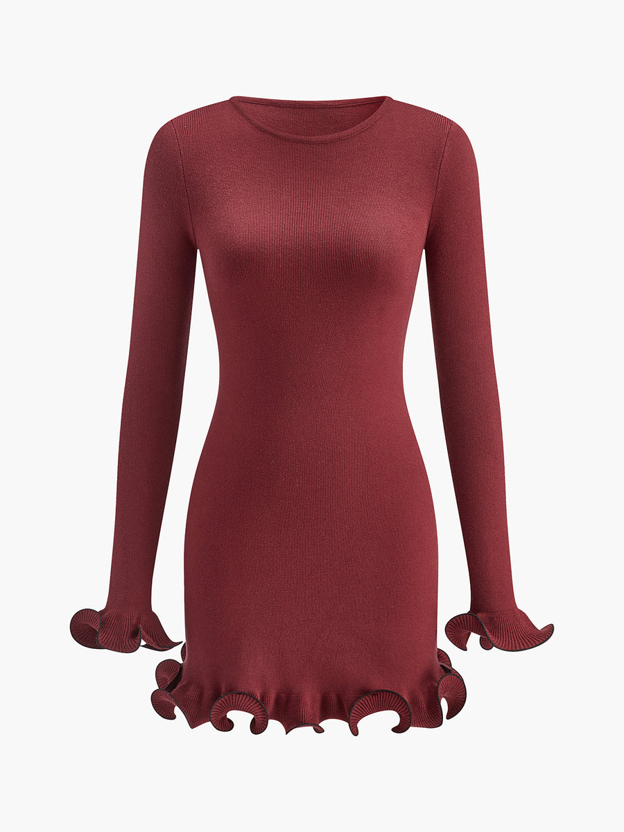 Flounce Detailed Long Sleeve Mini Dress