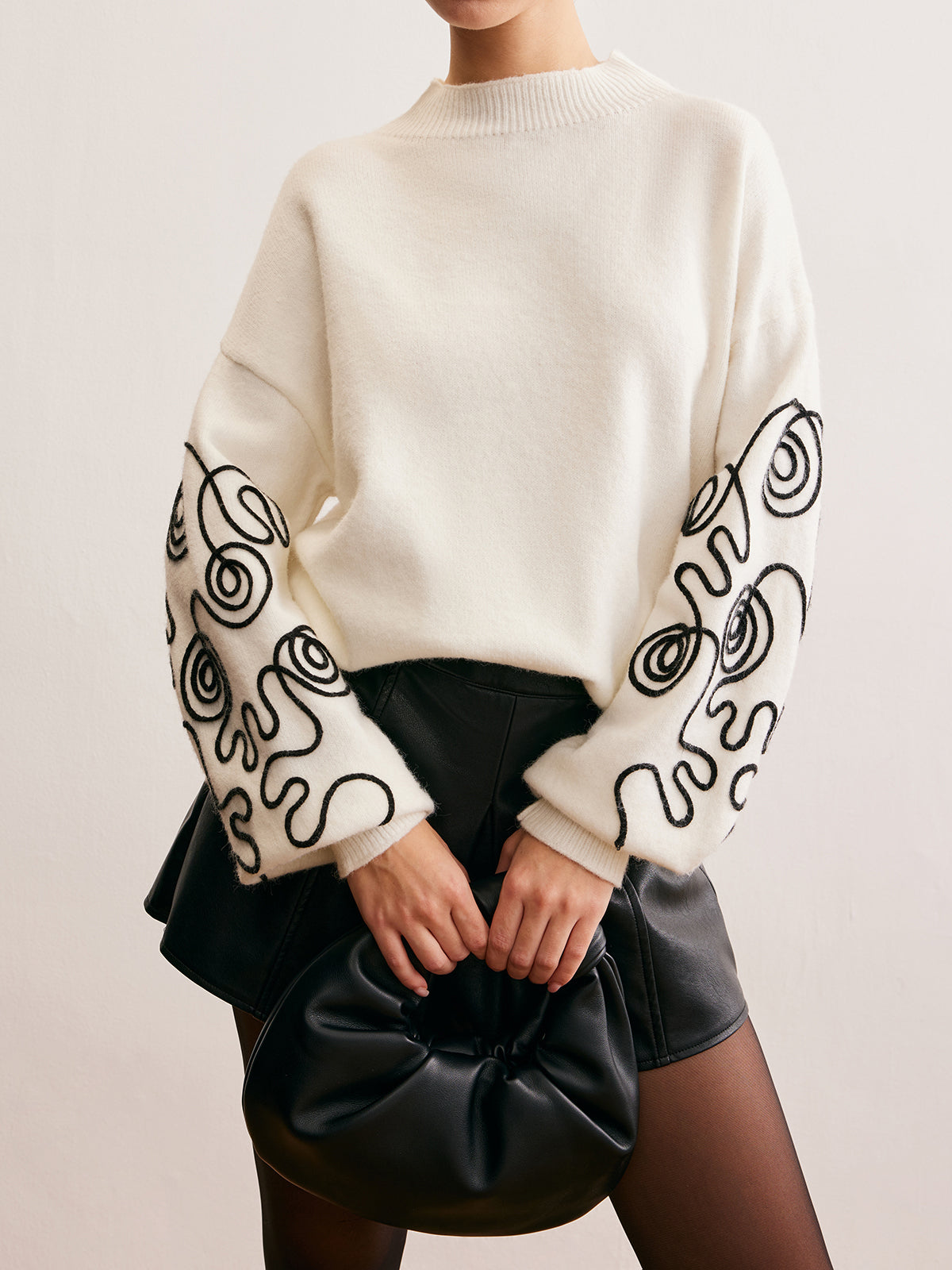 Patterned Sleeve Oversize Sweater