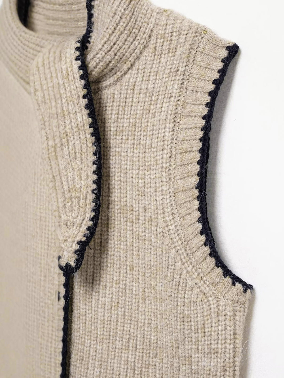 Denim Paneled Ribbed Collar Sweater