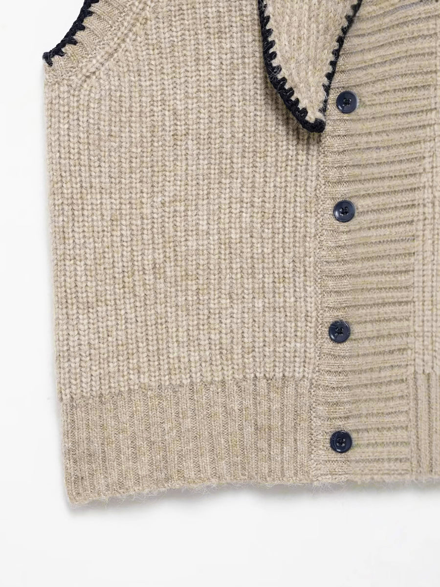 Denim Paneled Ribbed Collar Sweater