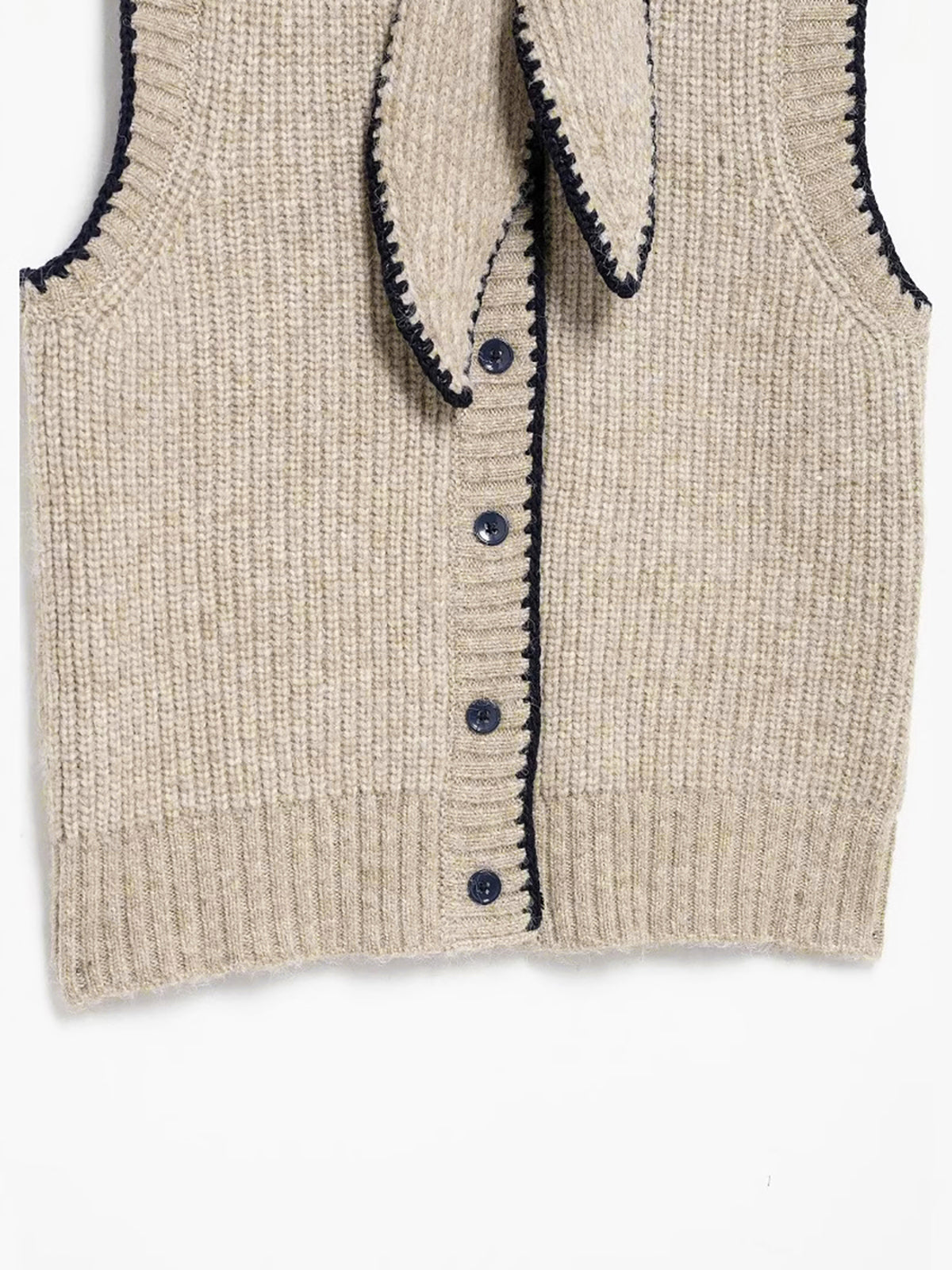 Denim Paneled Ribbed Collar Sweater