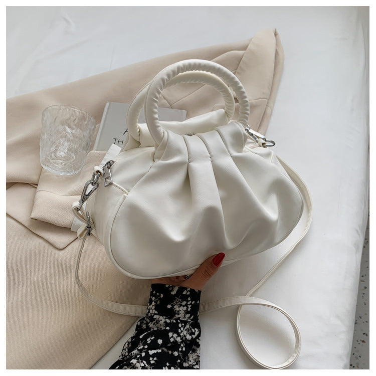 Round Handle Pleated Shoulder Bag