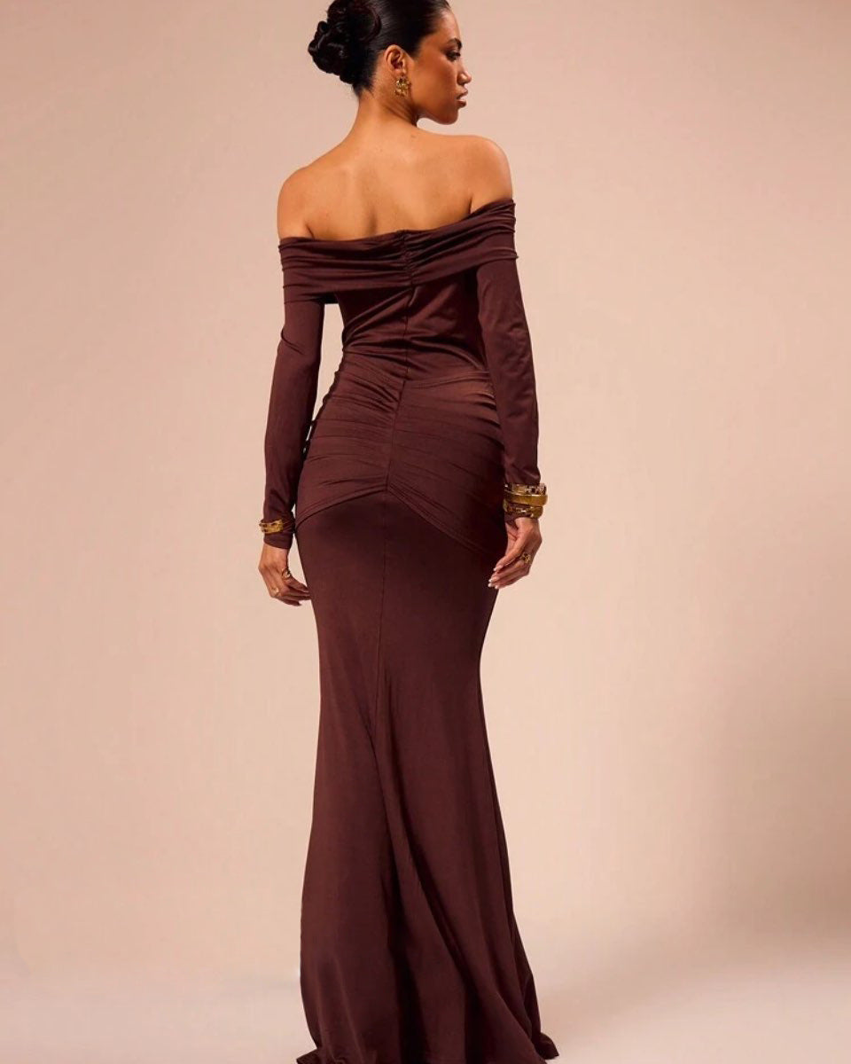 Off Shoulder Detailed Maxi Evening Dress