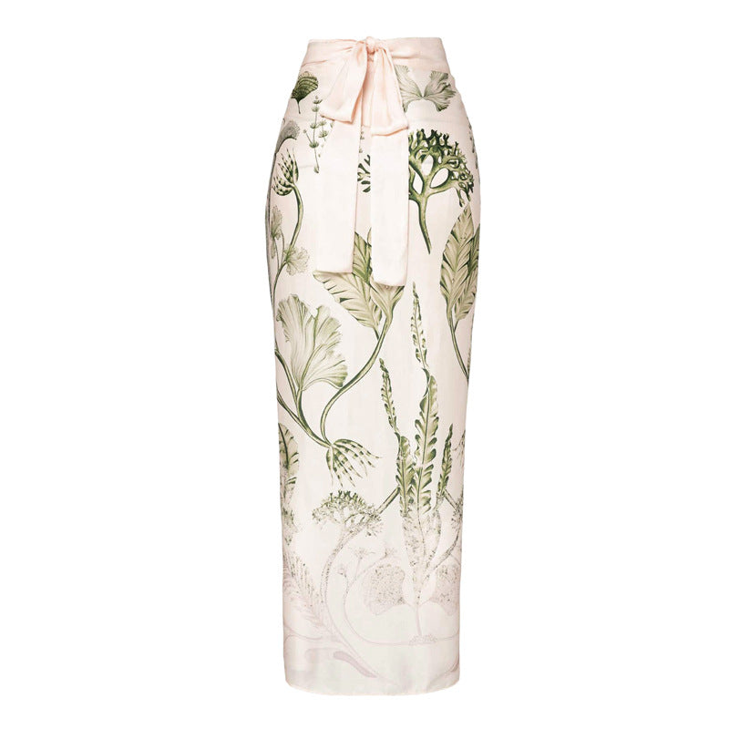 Botanical Patterned Halter Swimsuit and Skirt
