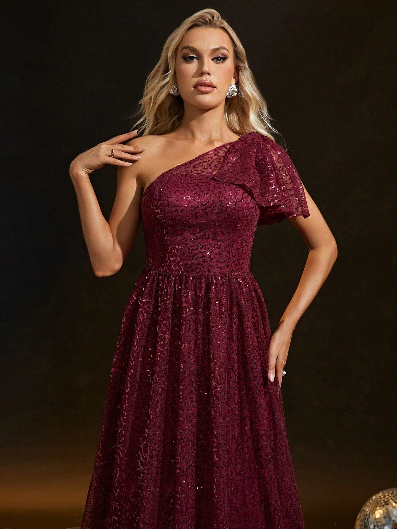 Sequined Wine Red Evening Dress