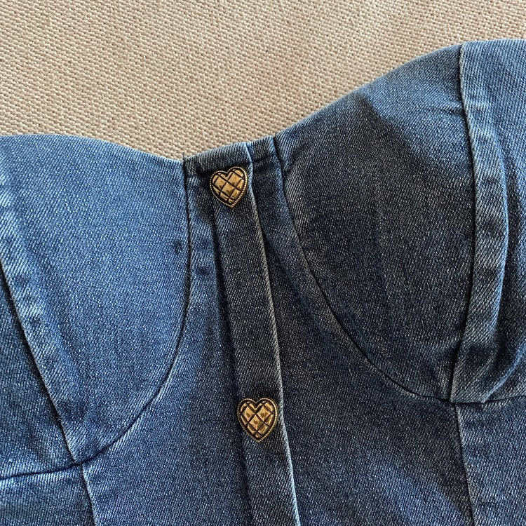 Heart Button Denim Bustier