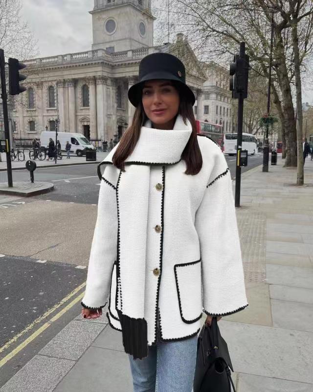 Contrast Cut Jacket and Scarf