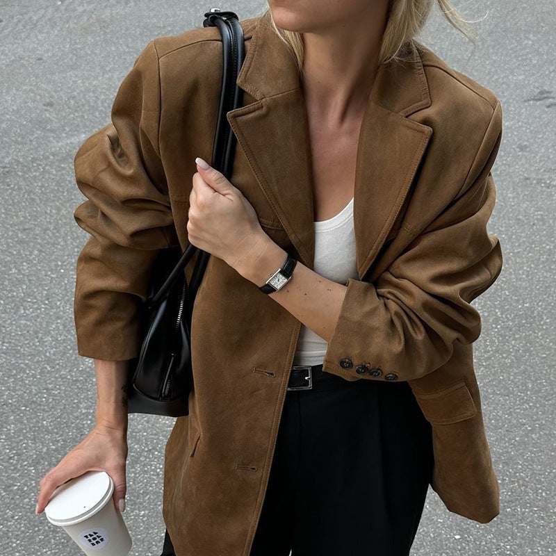 Brown Suede Blazer Jacket