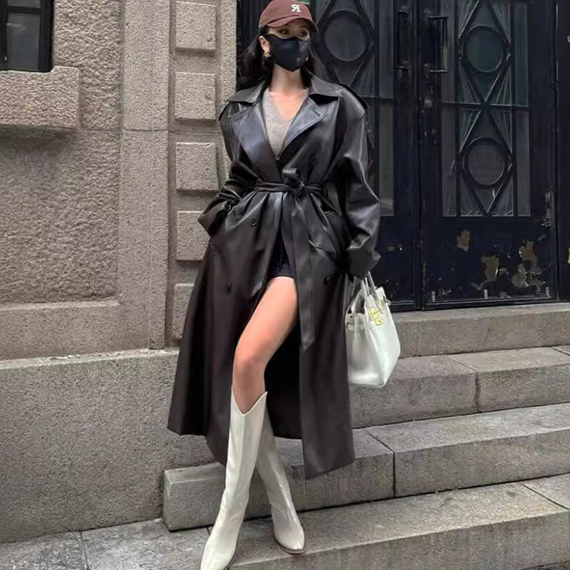 Midnight Luxe Leather Trench Coat