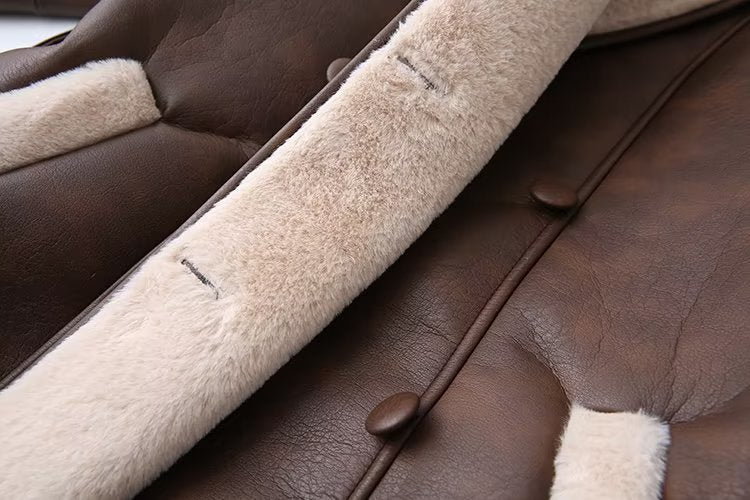 Oversize Brown Fur Leather Jacket