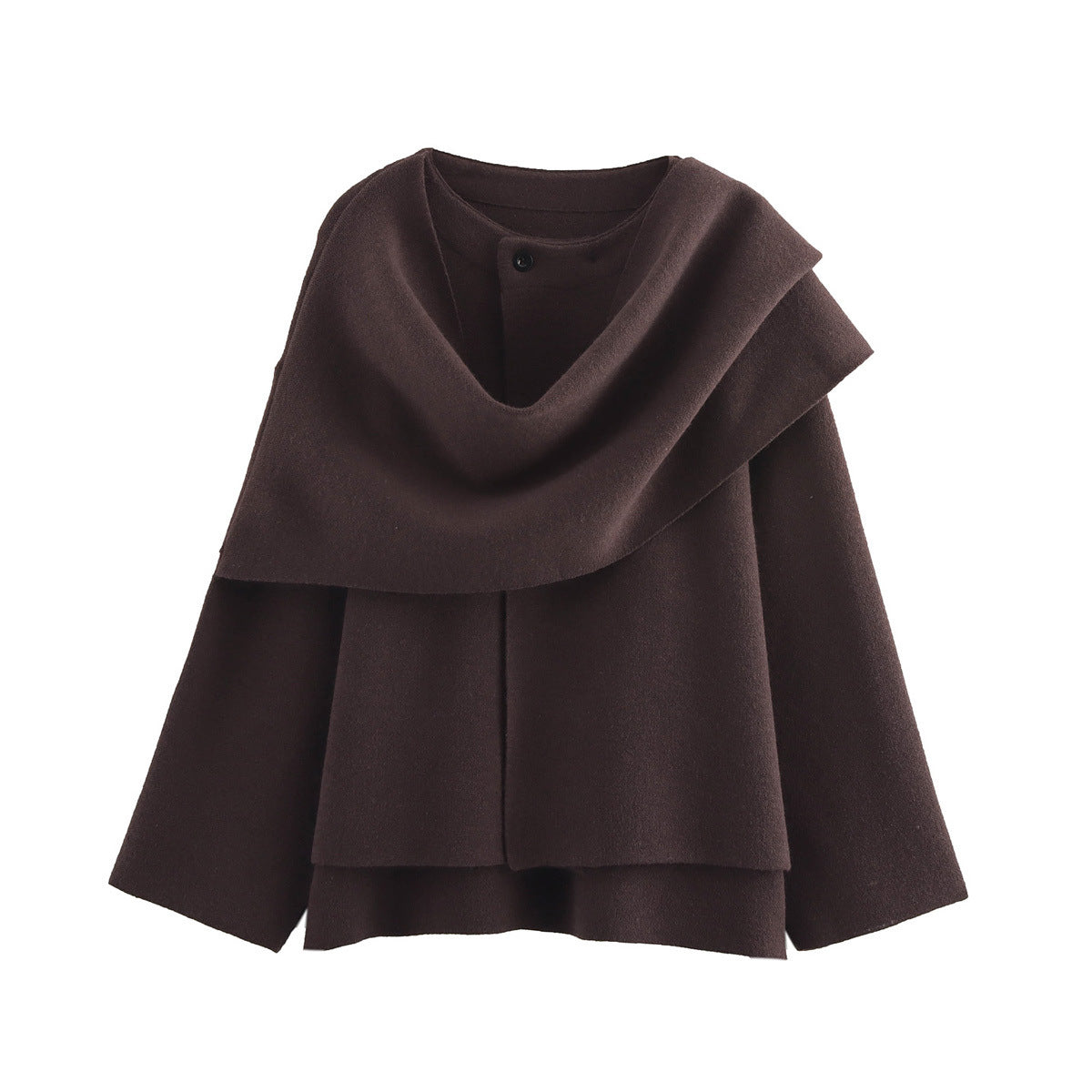 Asymmetric Collar Wool Blend Poncho Jacket