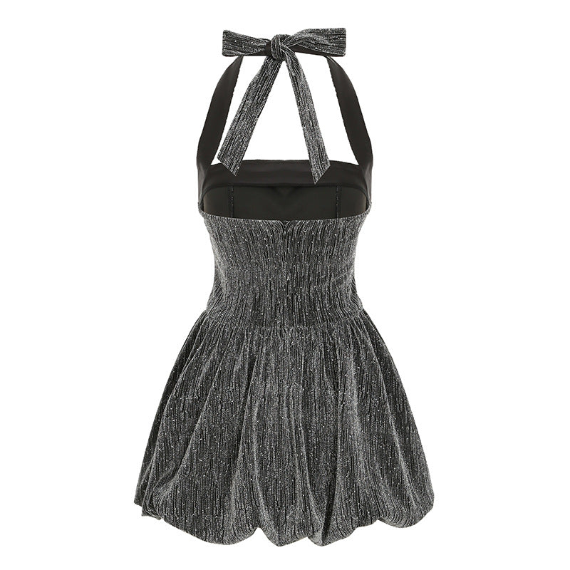 Shiny Silk Sheer Glittery Strap Dress