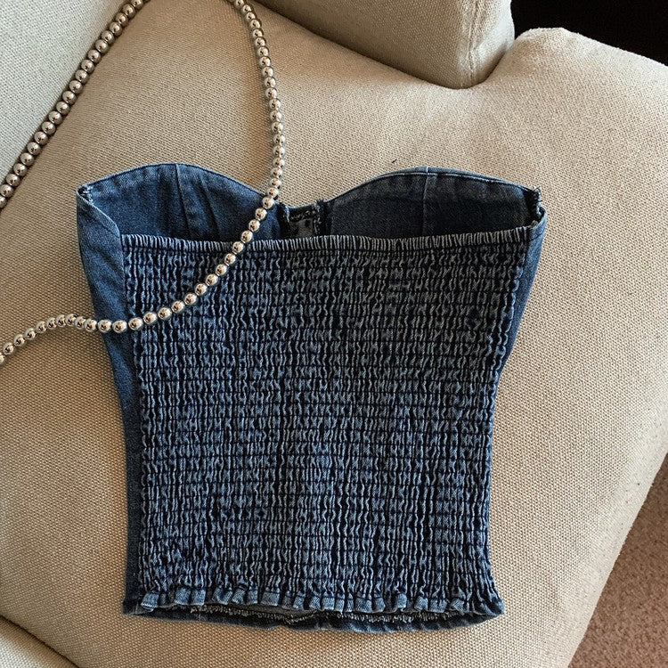 Heart Button Denim Bustier