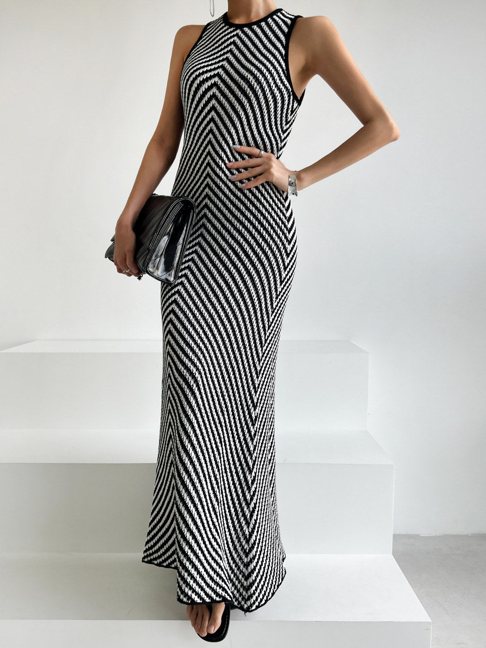 Mono Chevron Knit Dress