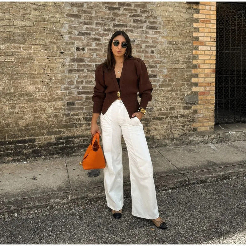 Plain Cardigan with Gold Buttons