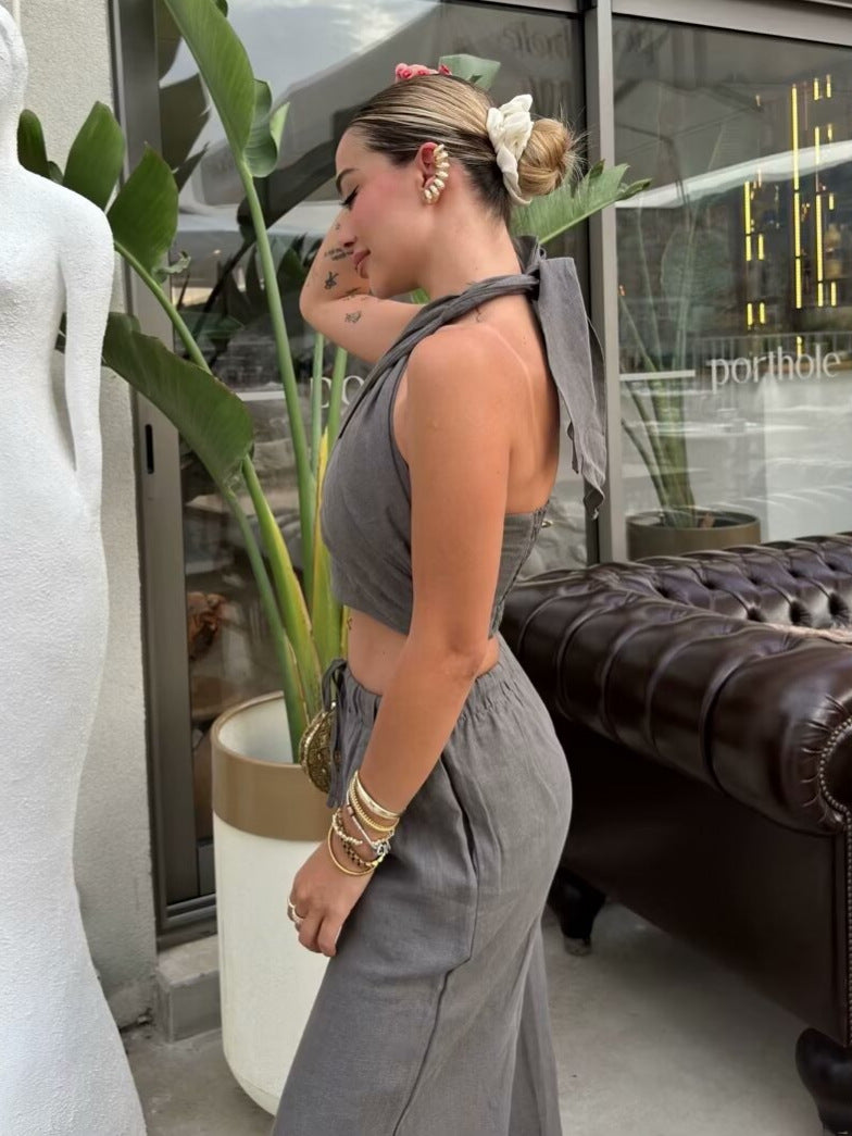 Linen Suit with Cross-Lace Detail