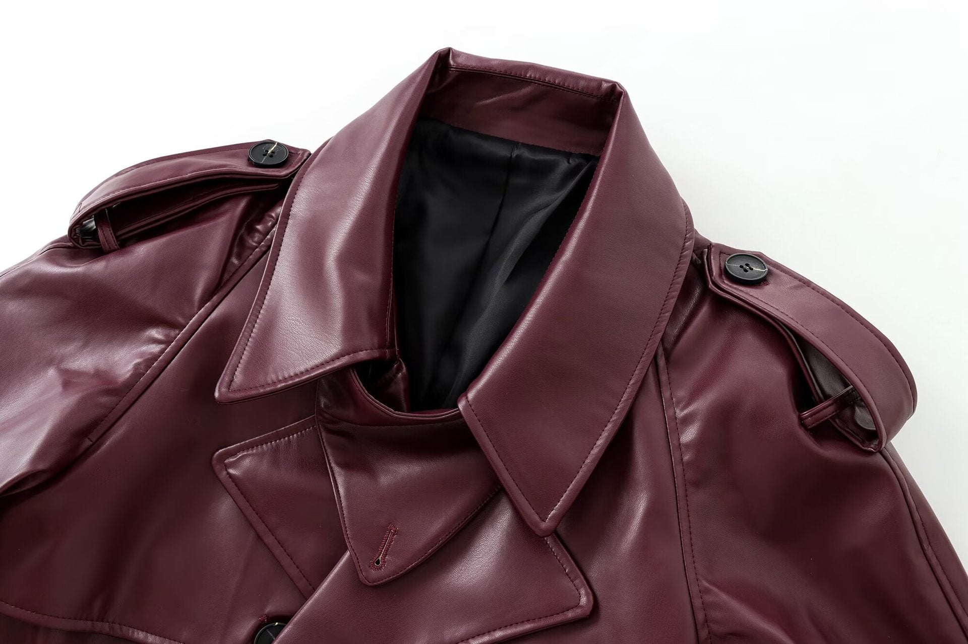 Oversize Faux Leather Short Trench Coat